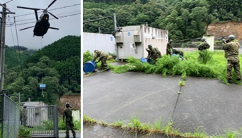 陸上自衛隊と連携した発動発電機・燃料の運搬の様子写真