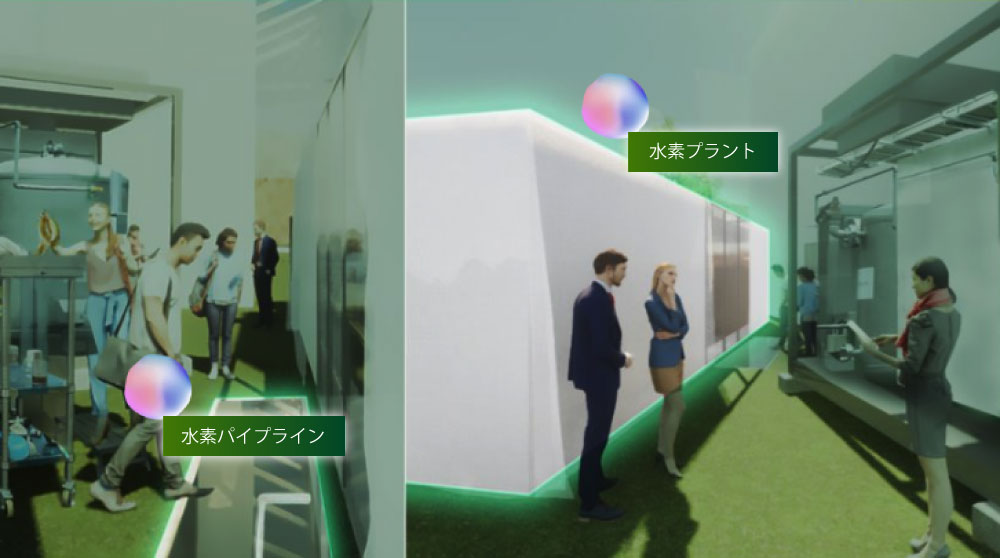 水素パイプライン、水素プラントの完成図