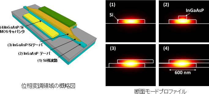 図4：ヘテロ集積構造の最適化とテーパ構造の導入