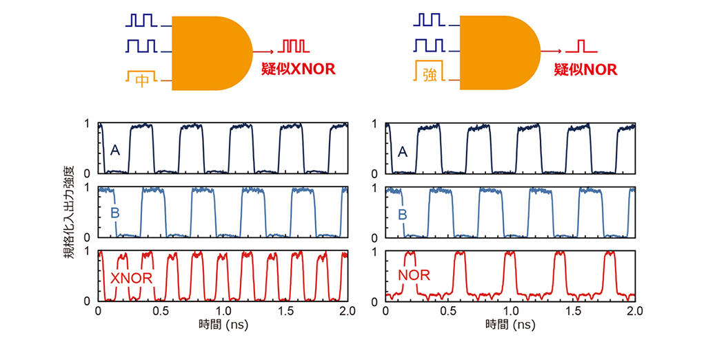 図5：バイアス光強度の調整による論理演算機能のスイッチングの実験結果