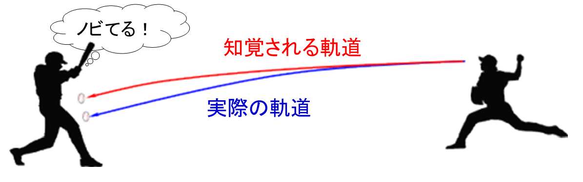 図4：打者が知覚する「ノビ(ボールが浮き上がる錯覚)」のイメージ