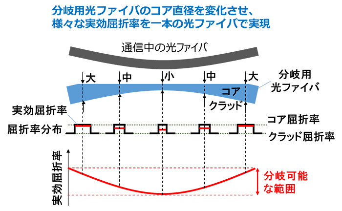 図3. 分岐用光ファイバのコア直径を変化させた構造