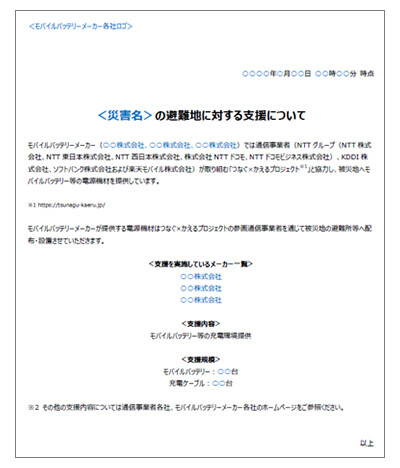 避難所支援に関する情報発信の共通様式のイメージ画像。