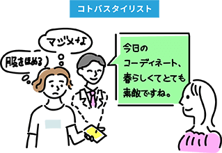 なりたい自分像から逆算して語彙や言葉遣いを提案してくれる「コトバスタイリスト」のアイディアイラスト