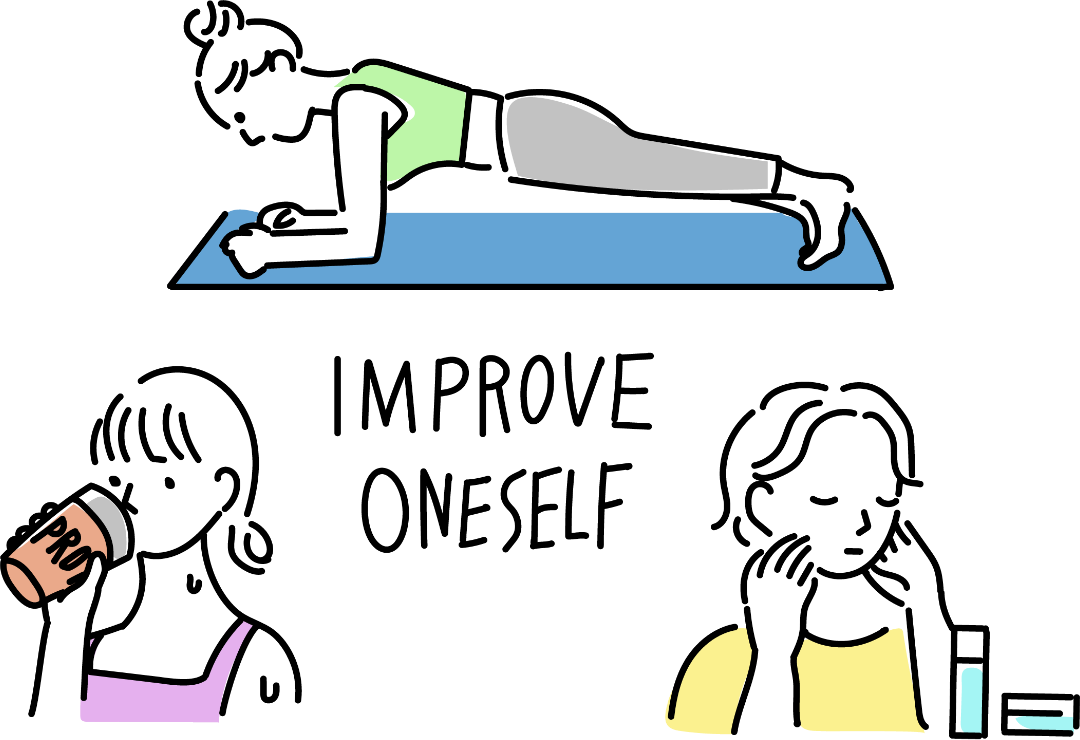 身体の素を高めるためのトレーニングやスキンケアのイラスト